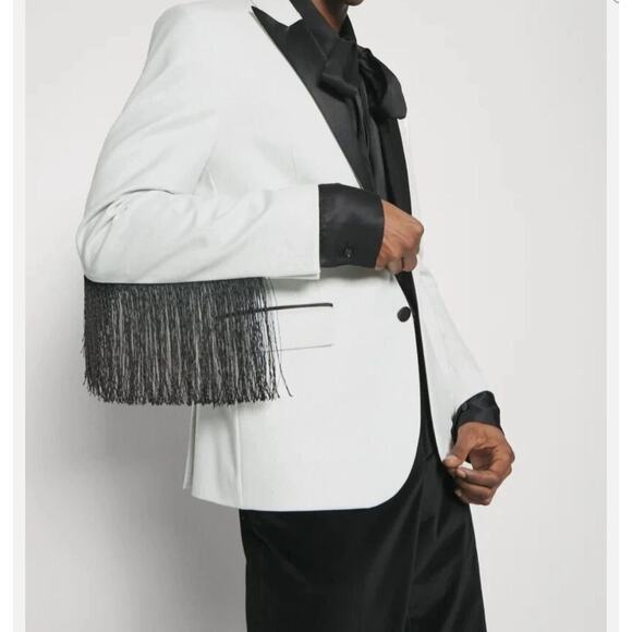 J.Lindeberg Men’s Blazer Western Fringe White Black Rodeo Maximalism Size 48 NWT - Picture 1 of 11